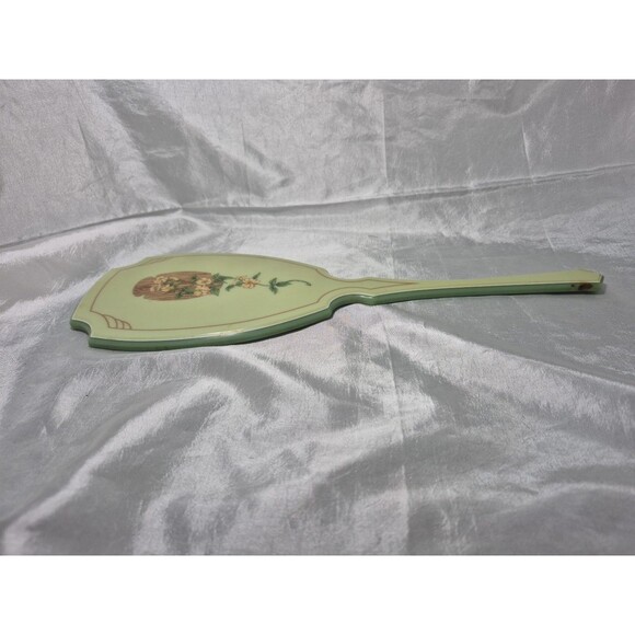 Vintage Hand Held Mirror Celluloid Bakelite Green Pink Floral Rose ART Deco FLAW - Picture 8 of 14